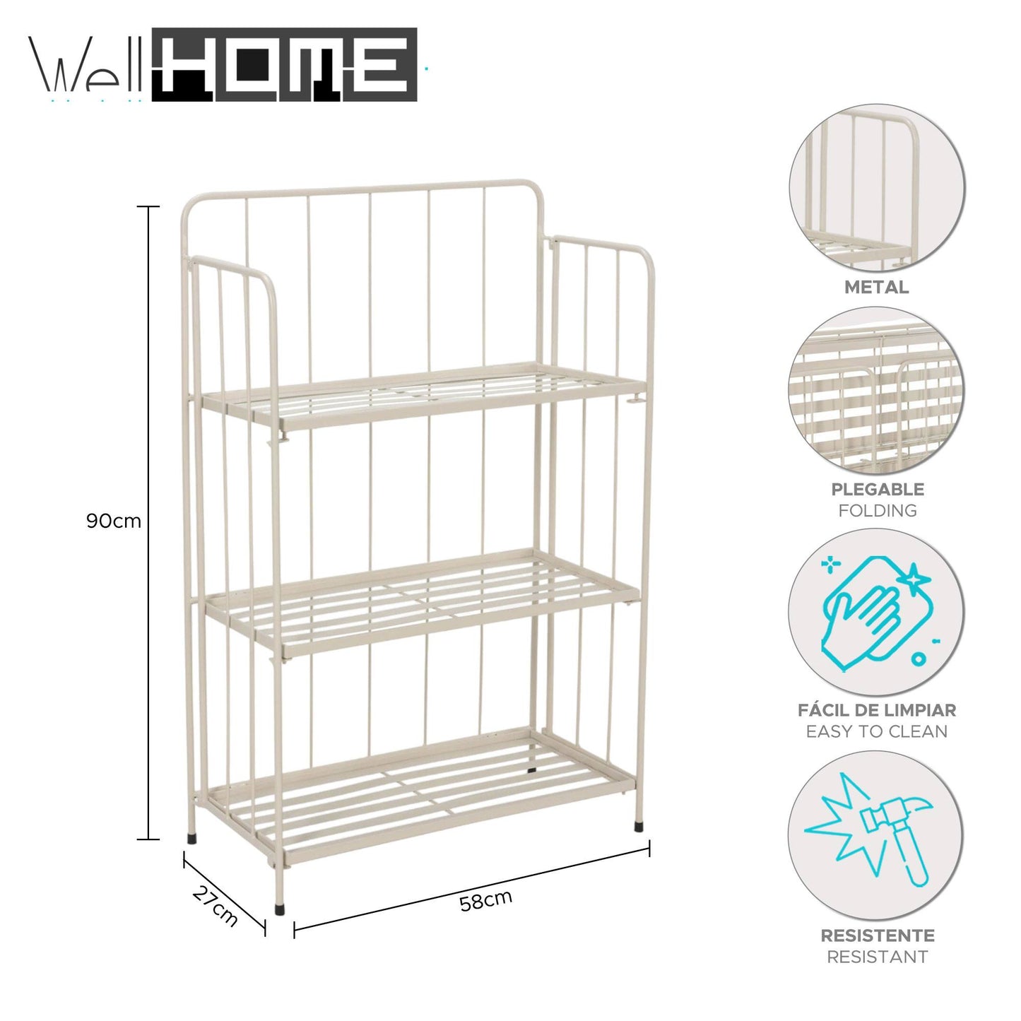 Well Home - Jardinera 3 Niveles Metal Caliza Diseño Plegable H.90cm._1