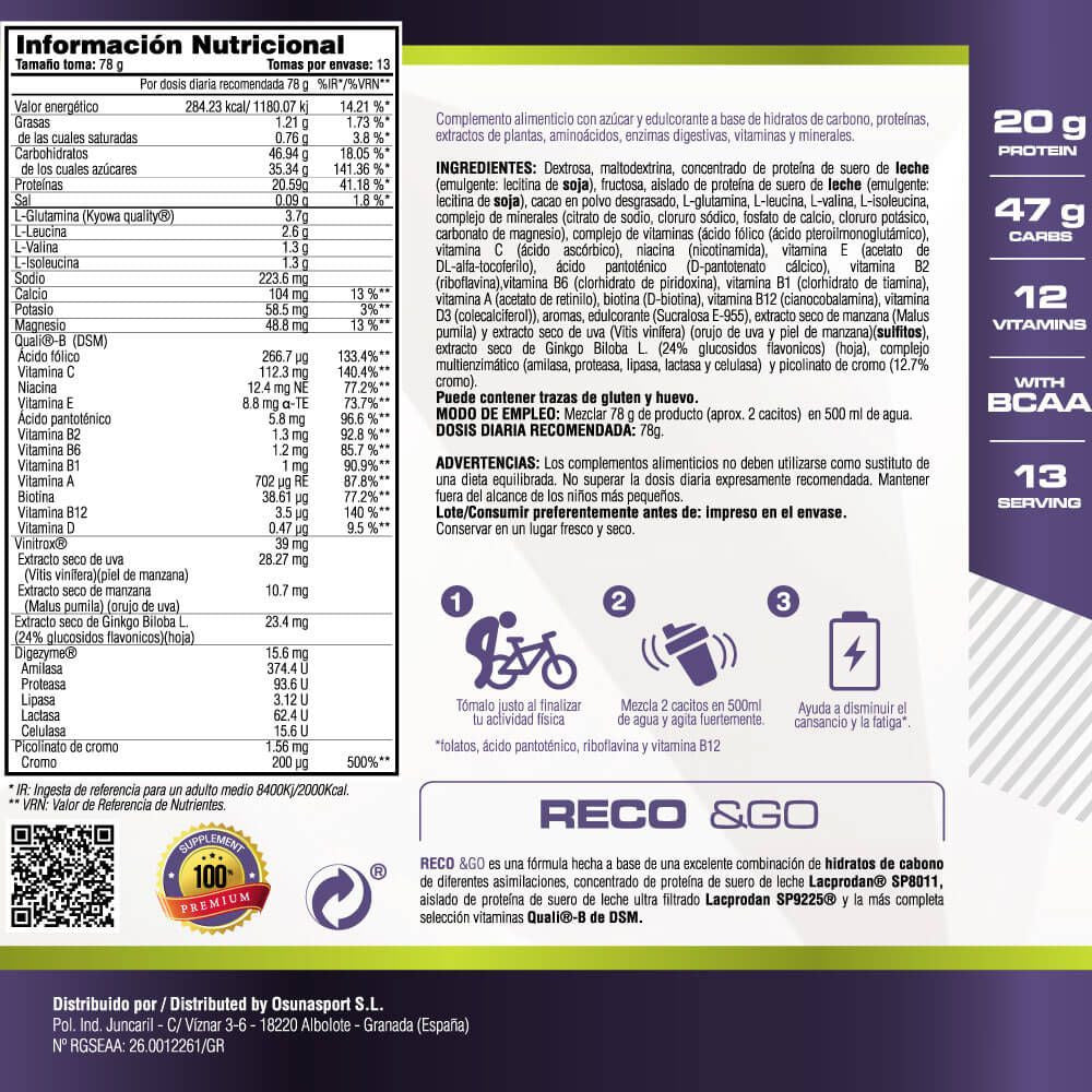 Reco &go - 1kg - Chocolate Con Leche - Recarga Los Depósitos De Glucóge - Masmusculo_5