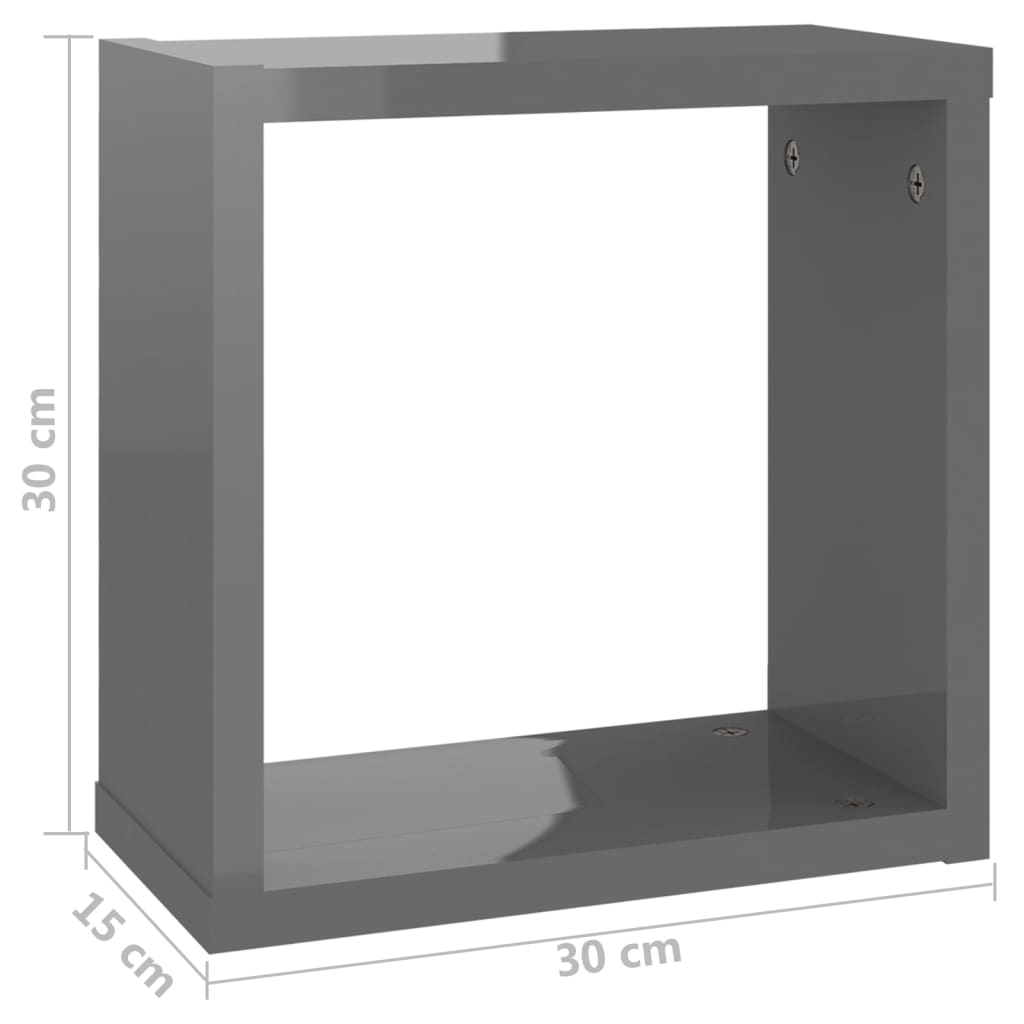 Estantes Cubo De Pared 4 Unidades Gris Brillo 30x15x30 Cm / Vetonek_4