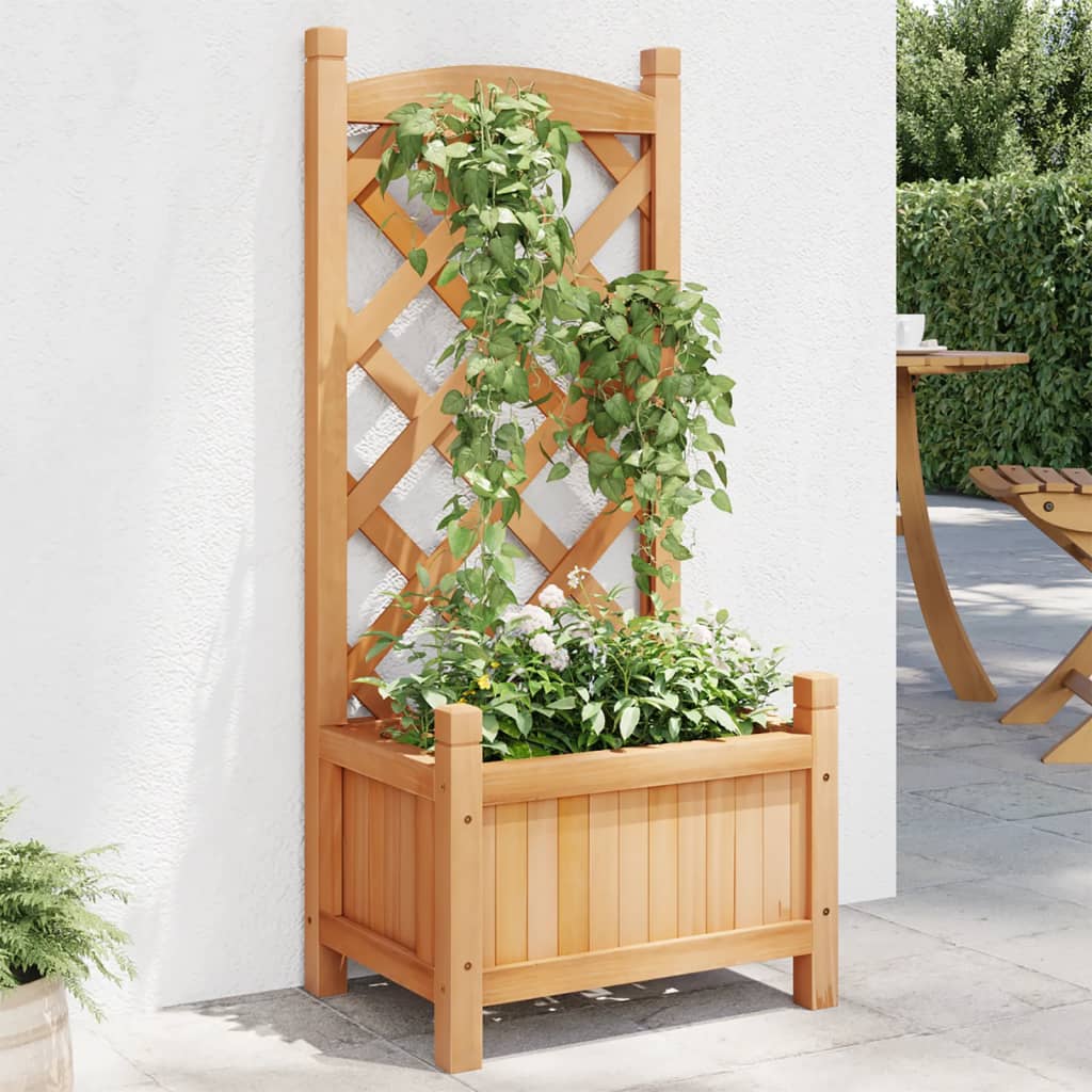 Jardinera Con Enrejado Marrón 40x30x90 Cm Madera Maciza De Abeto_1