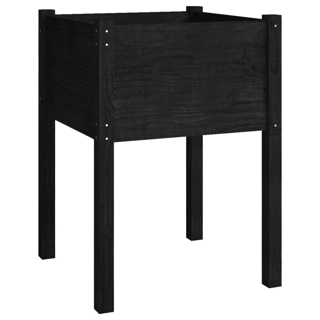 Jardinera De Madera Maciza De Pino Negro 50x50x70 Cm_0
