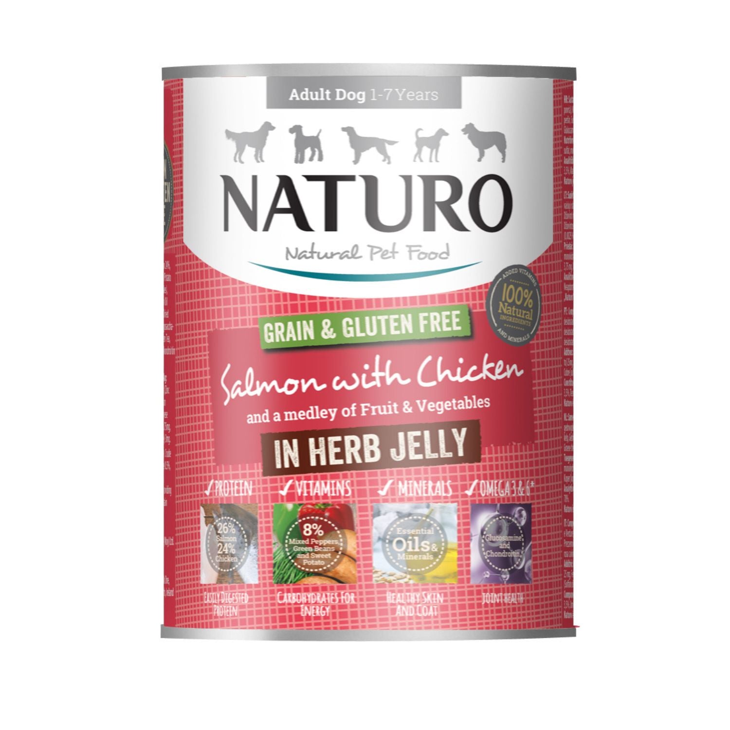 Naturo Comida Humeda Perro Sin Gluten De Salmon Y Pollo En Gelatina 390g X 12 Latas_0