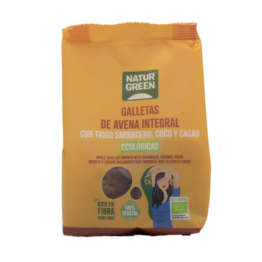 Bolacha de Aveia Integral com Trigo Sarraceno, Coco e Cacau Bio NaturGreen 140 g