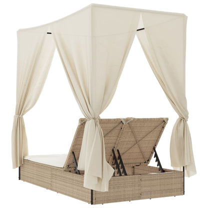 Tumbona Doble Con Techo Y Cortinas Ratán Sintético Beige / Vetonek_5