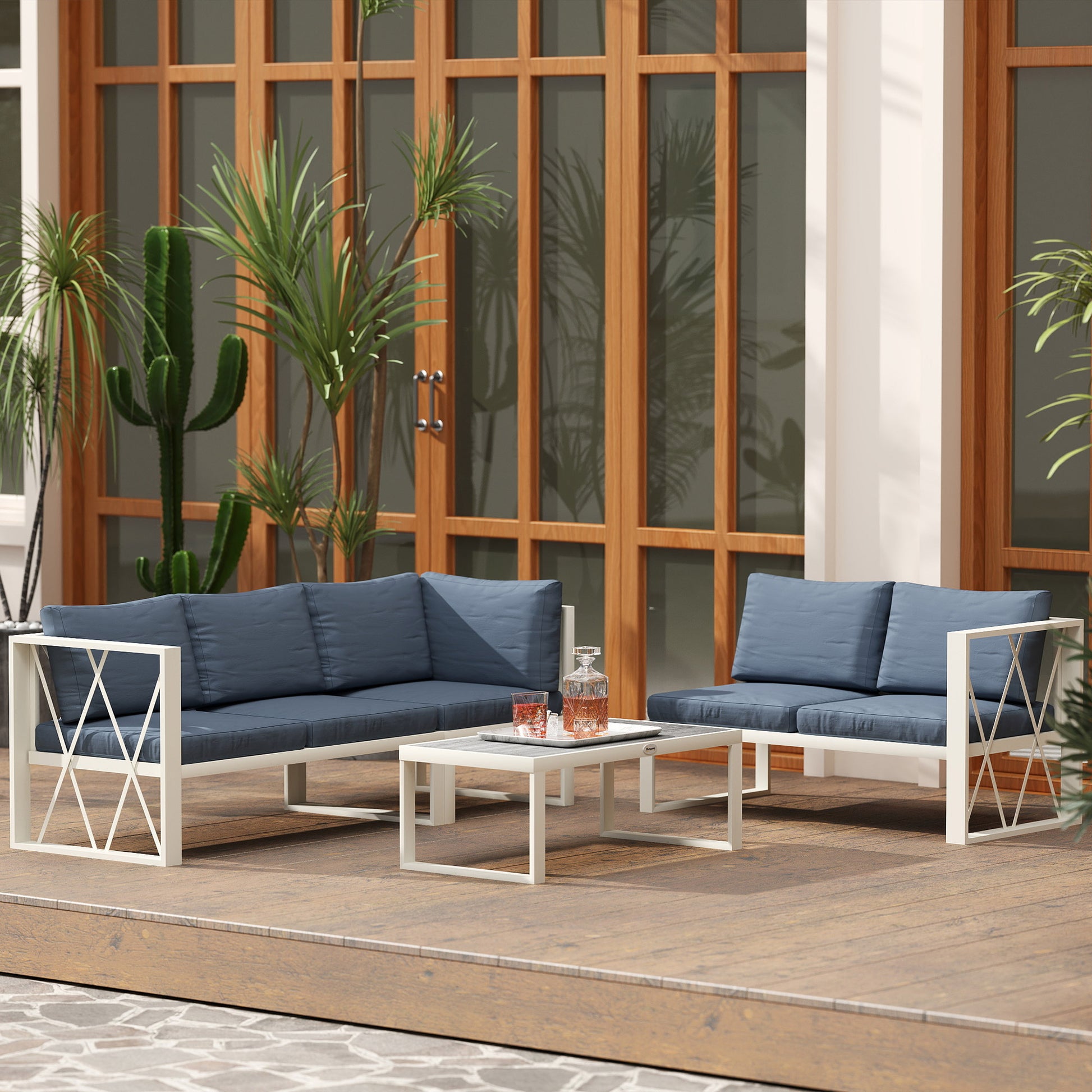 Outsunny Conjunto De Jardín Exterior De 4 Piezas En Forma De L Beige Y Gris_3