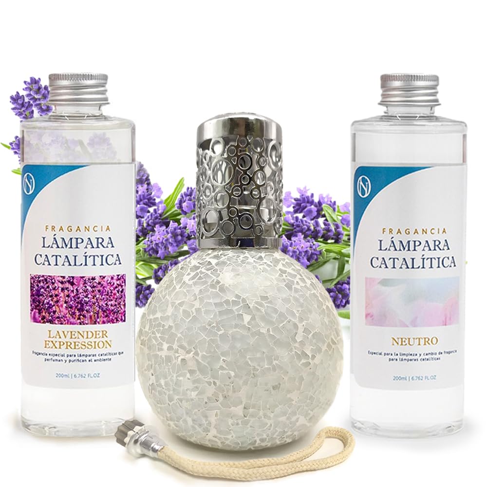 Pack Lámpara Catalítica Mosaico Blanco + Fragancia Lavender Expression 500ml + Limpiador Neutro 200ml + Mecha Repuesto_0