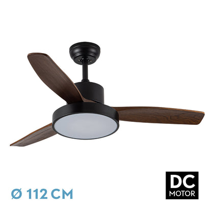 Ventilador Dc Kavala 48w Negro 3aspas Roble 112d 6velocidades 4078lm 3000-4000-6000k Remoto+memoria+temporizador_0