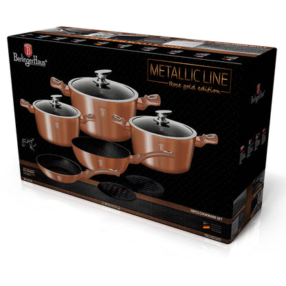Batería Cocina Inducción 10 Piezas, Antiadherente Mármol Sin Pfoa, Aluminio, Cazuelas Sartenes Berlinger Haus Rose Gold Oro Rosado_4