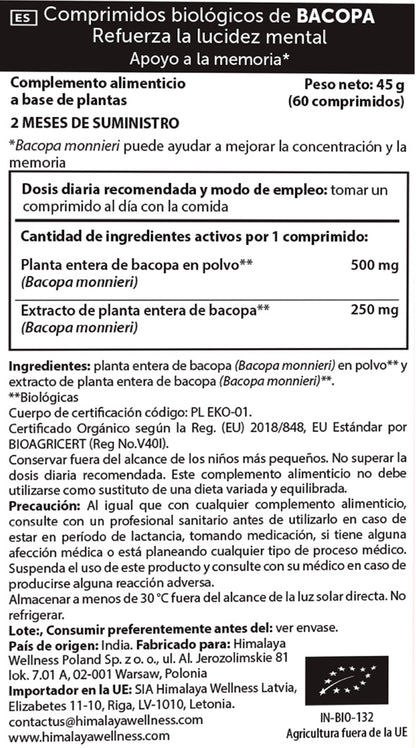 Bacopa Biológica, Himalaias, 60 cápsulas