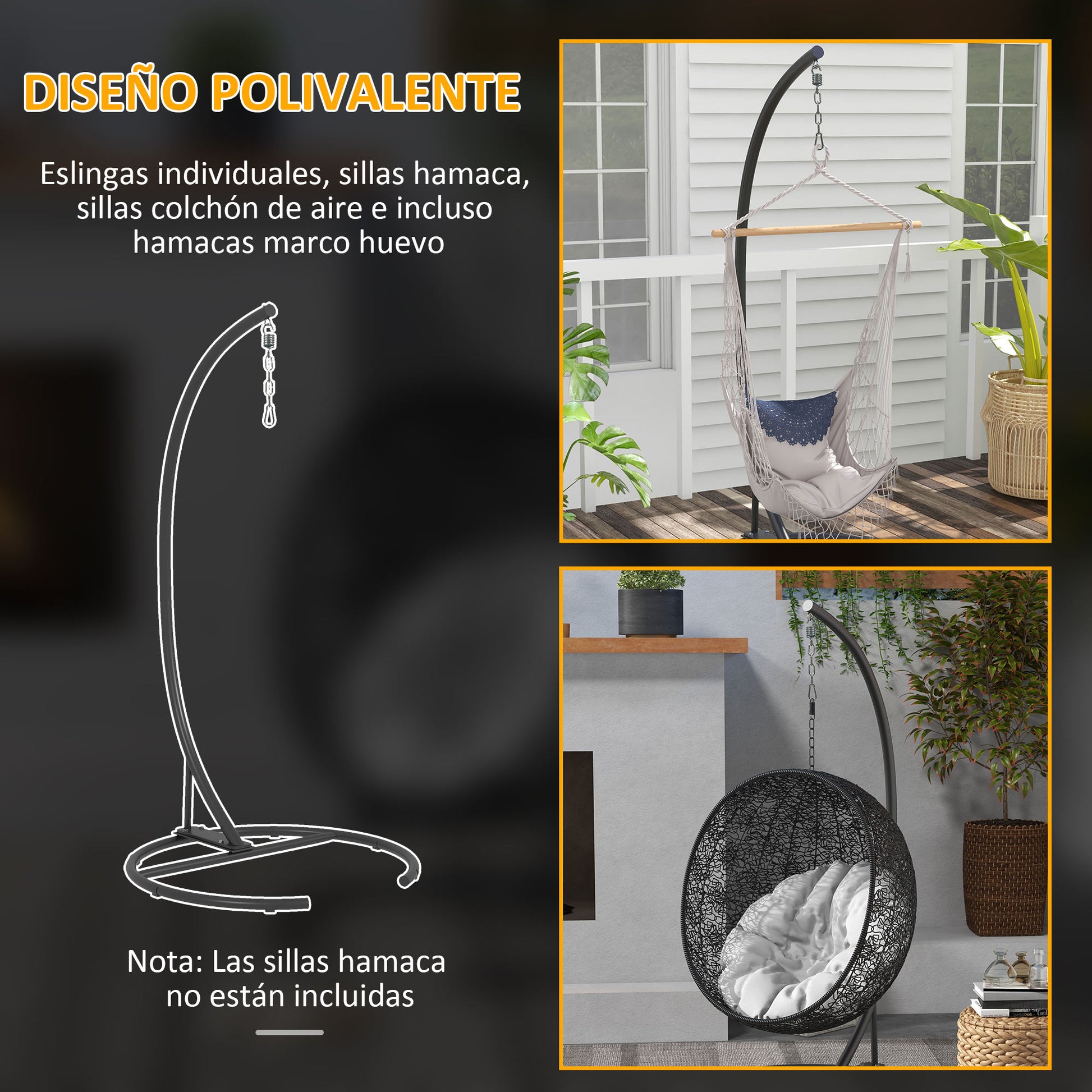 Outsunny Soporte Para Silla Colgante De Metal Con Base Estable Ø102x195 Cm Negro_5