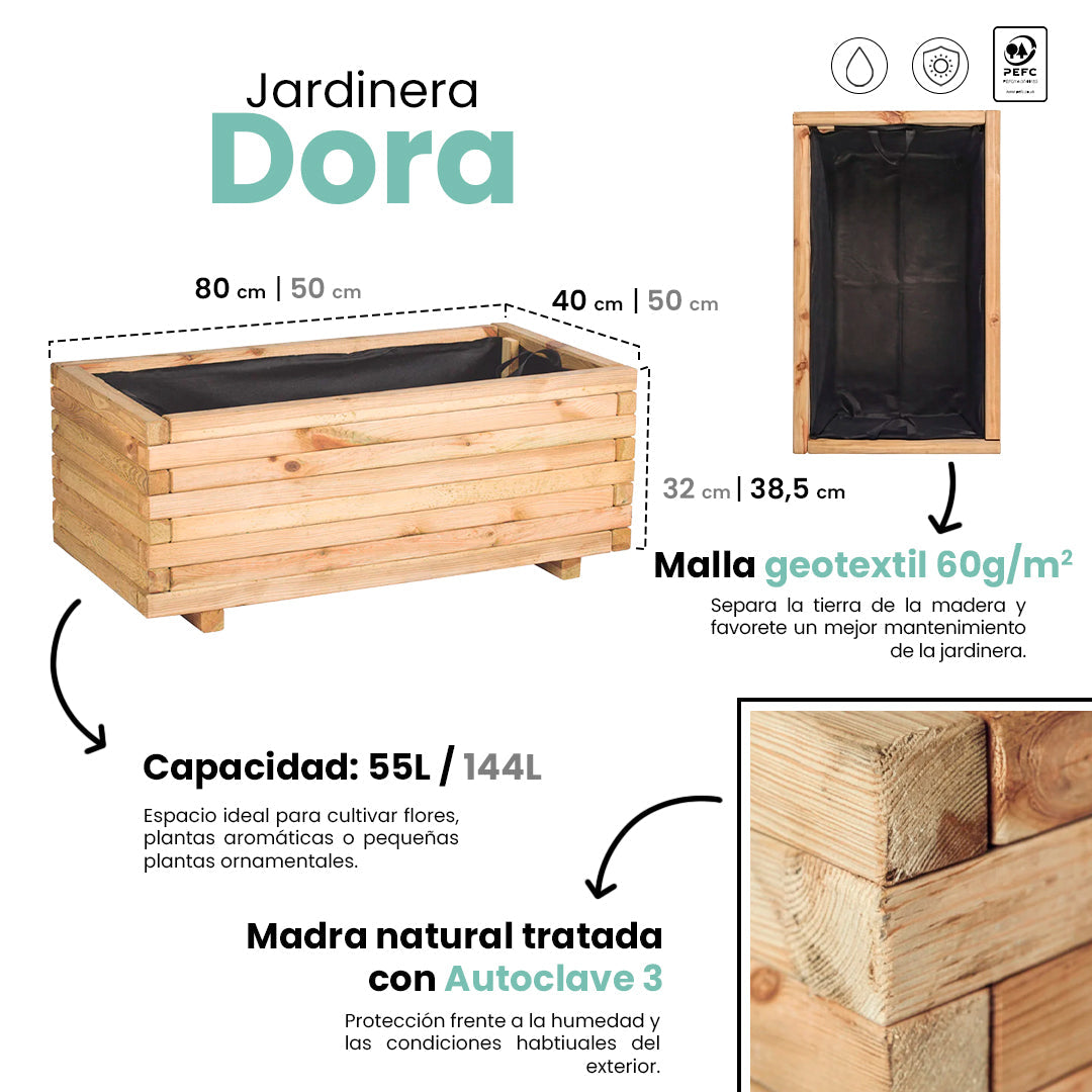 Jardinera De Madera Dora Planter 38,5x50x100 Cm Nortene_5
