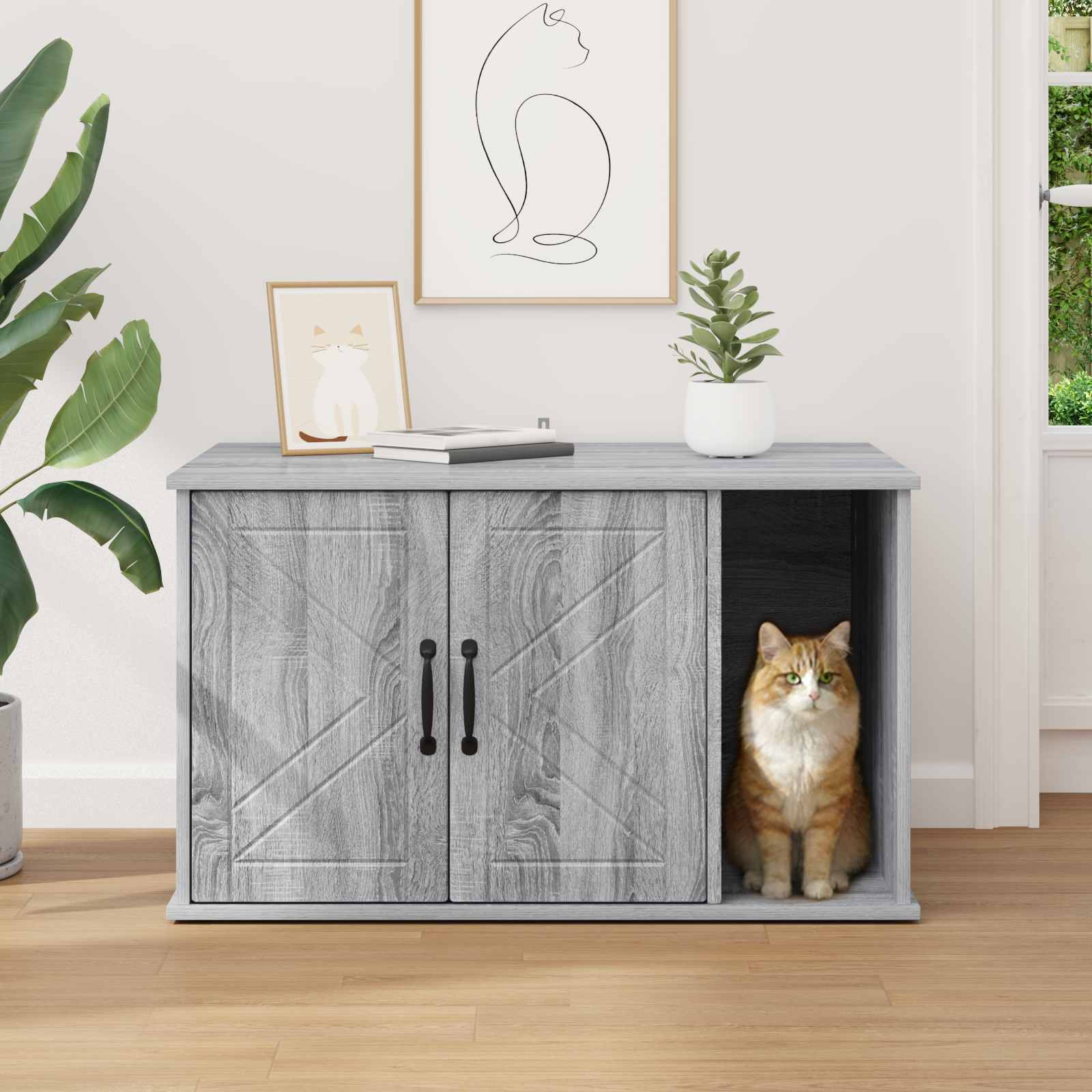 Casa Para Gatos Gris Sonoma 85 X 55 X 50 Cm_3