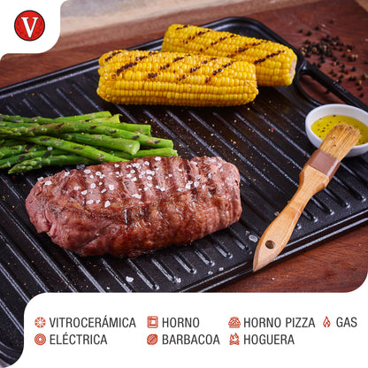 Victoria Plancha Cocina Hierro Fundido Esmaltado, Parrilla Reversible 33x21cm, Sin Pfoa, Fuego Barbacoa Sin Ptfe, 38793_3