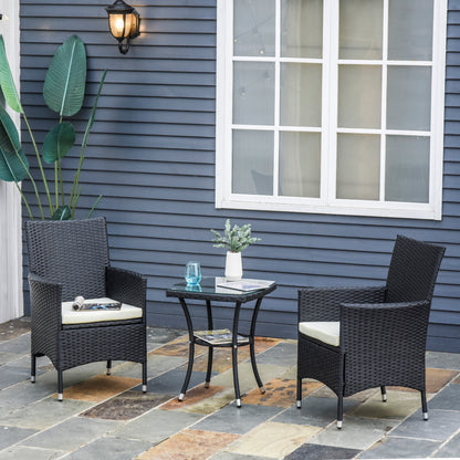 Outsunny Conjunto De Muebles De Exterior De Ratán 1 Mesa 2 Sillas Negro_1