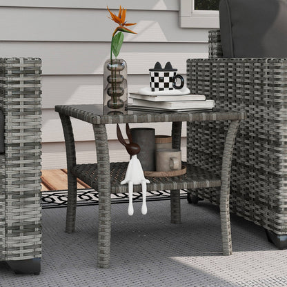 Outsunny Mesa De Jardín De Ratán Pe 50x50x45 Cm Con Estante Marco De Acero Gris_3