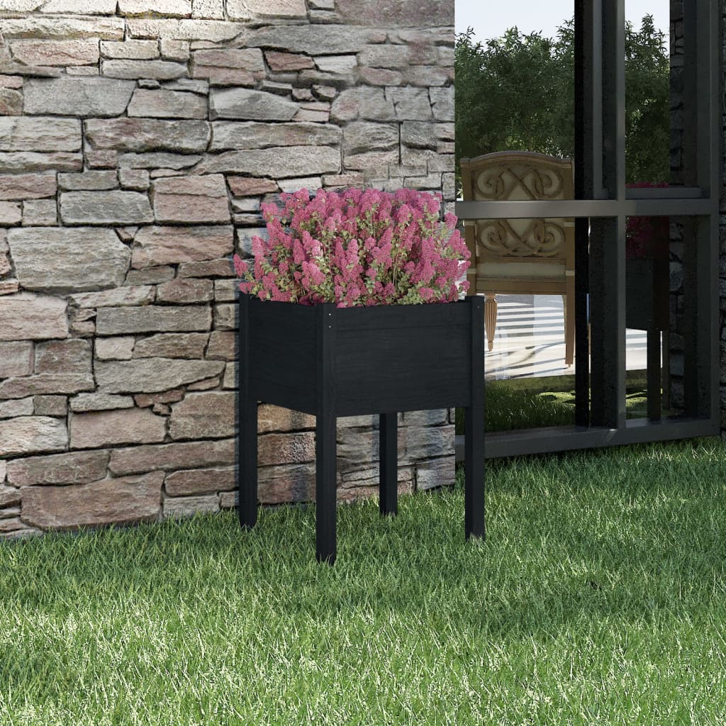 Jardinera De Madera Maciza De Pino Negro 50x50x70 Cm_1