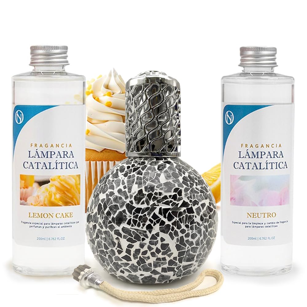Pack Ahorro Lámpara Catalítica Mosaico Negro + Fragancia Lemon Cake 500ml + Limpiador Neutro 200ml + Mecha De Repuesto_0
