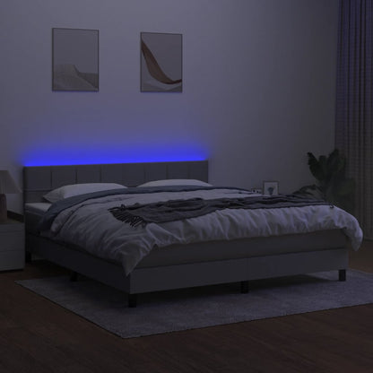 Cama Box Spring Colchón Y Luces Led Tela Gris Claro 180x200 Cm / Vetonek_3