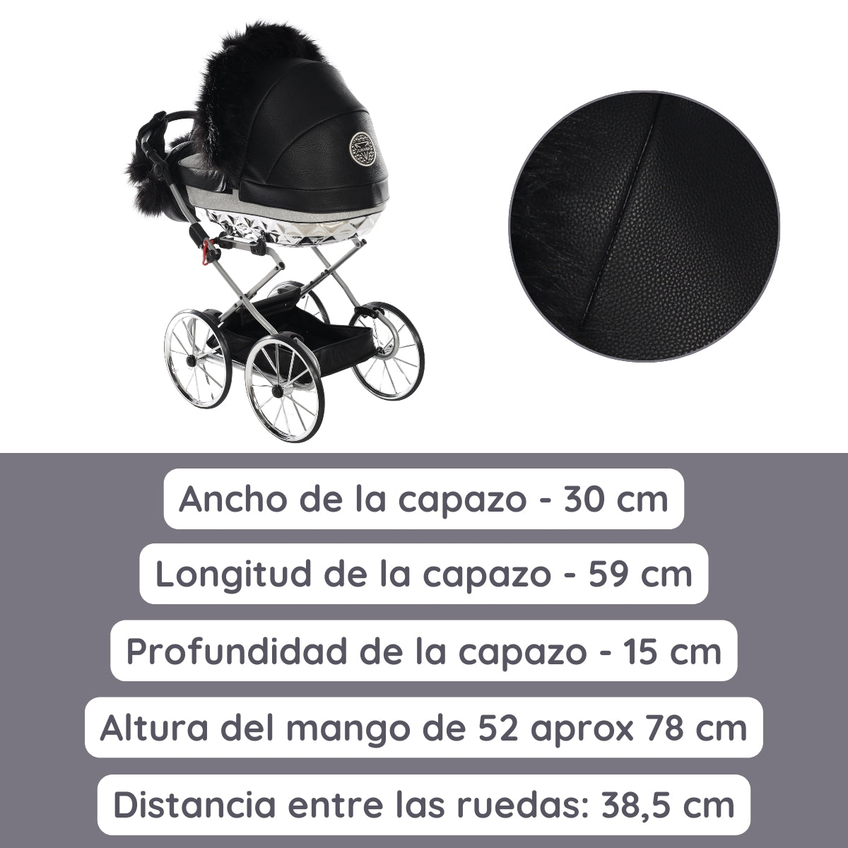 Carro De Muñecas Hand Craft Glitter Satin Classic Black / Silver_3