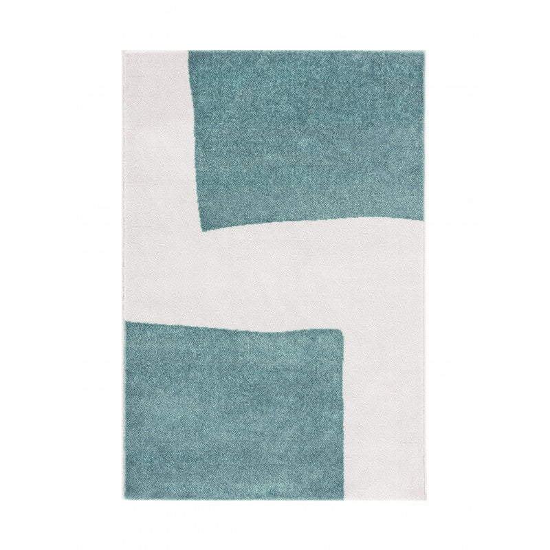 Alfombra Salón Pelo Suave Motivo Geométrico Azul Blanco 100x150cm- Decoración- Mobiliario Hogar_0