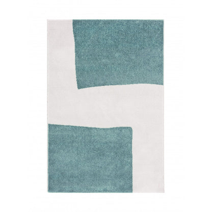 Alfombra Salón Pelo Suave Motivo Geométrico Azul Blanco 100x150cm- Decoración- Mobiliario Hogar_0