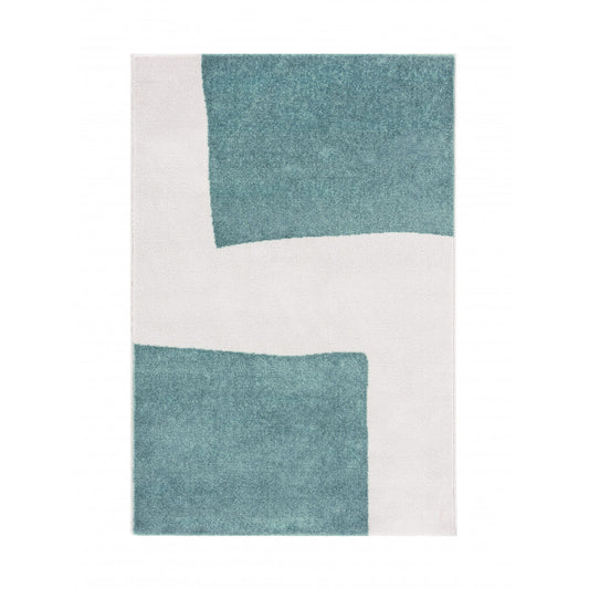 Alfombra Salón Pelo Suave Motivo Geométrico Azul Blanco 100x150cm- Decoración- Mobiliario Hogar_0