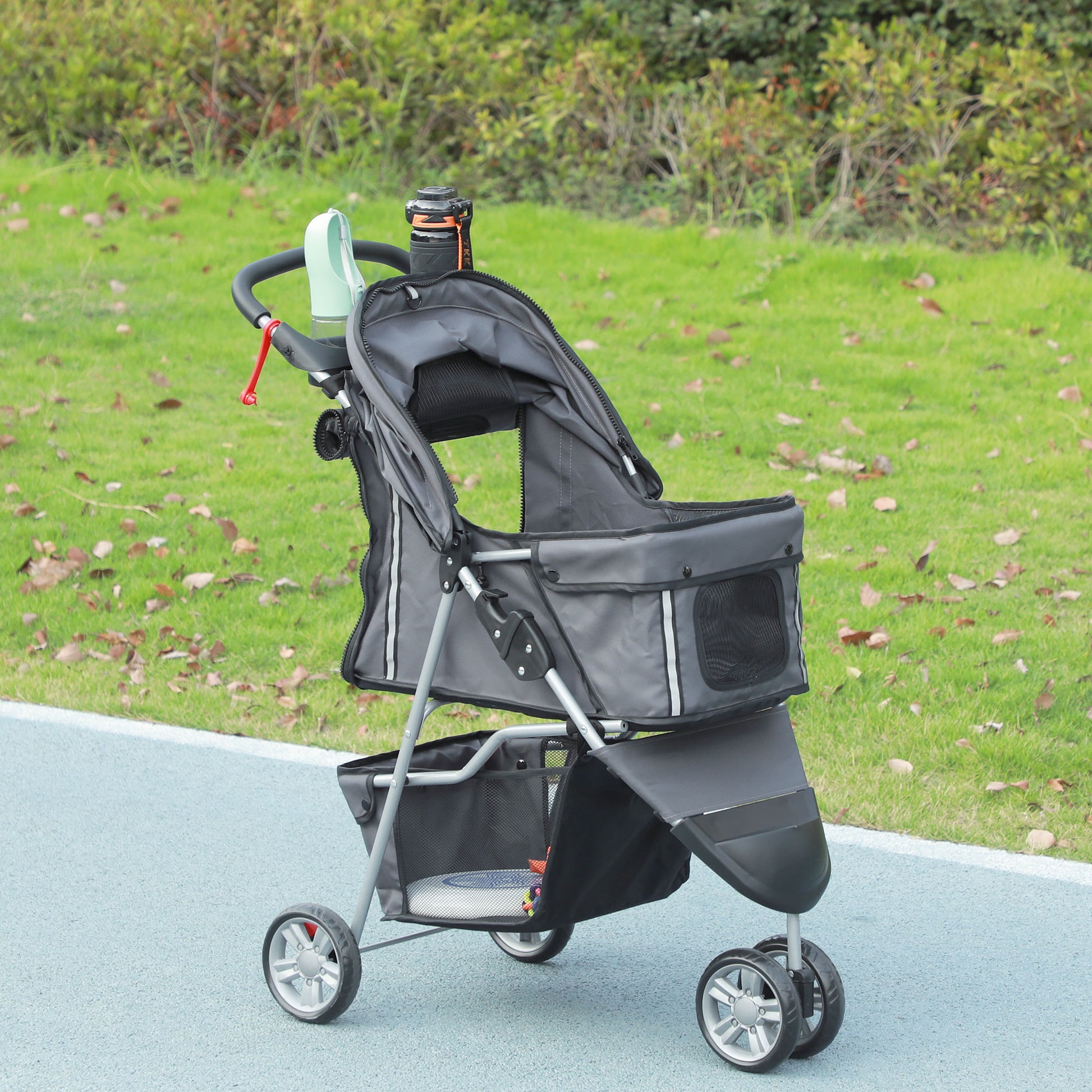 Pawhut Cochecito Para Perros Plegable Con Cesta De Almacenaje 75x45x97 Cm Gris_1