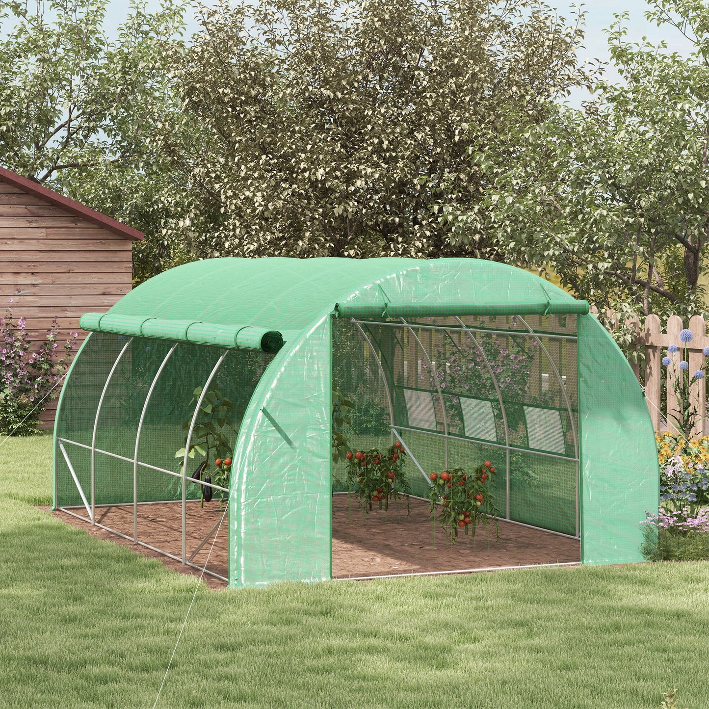 Outsunny Invernadero De Exterior 4x3x2 M Con Puerta Y 8 Ventanas De Malla Verde_1