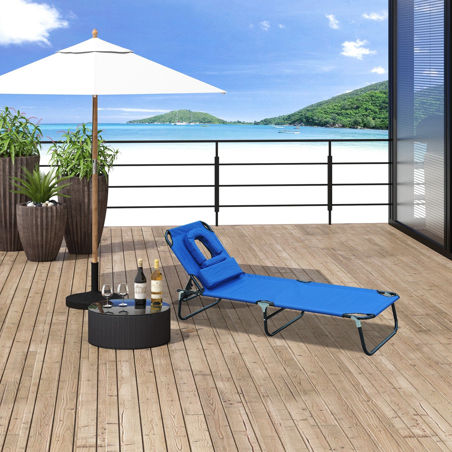 Outsunny Tumbona Plegable De Jardín Con Respaldo Ajustable Almohada Acero Azul_4