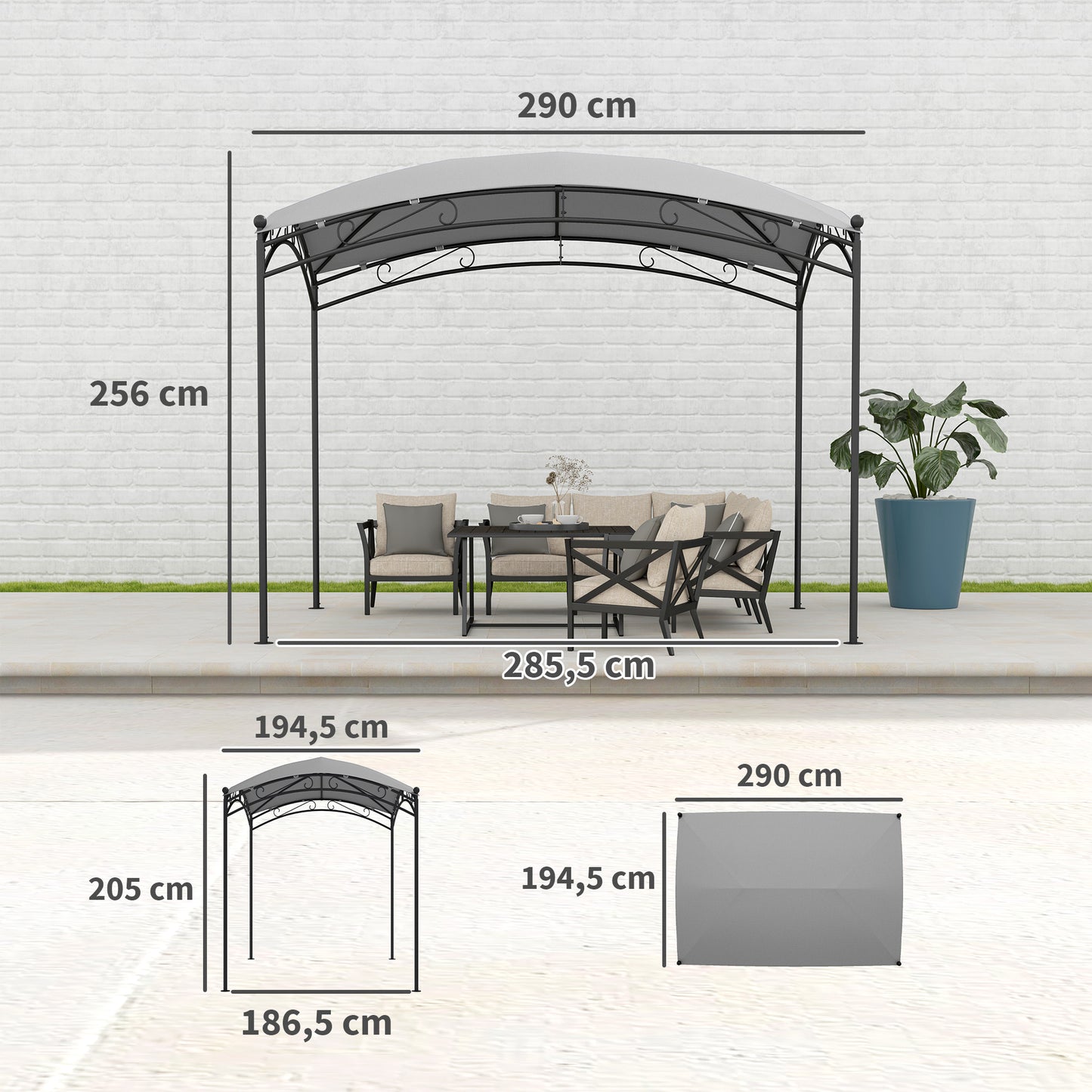 Outsunny Cenador Para Jardín 3x2 M Con Cúpula Elegante Impermeable Gris_2