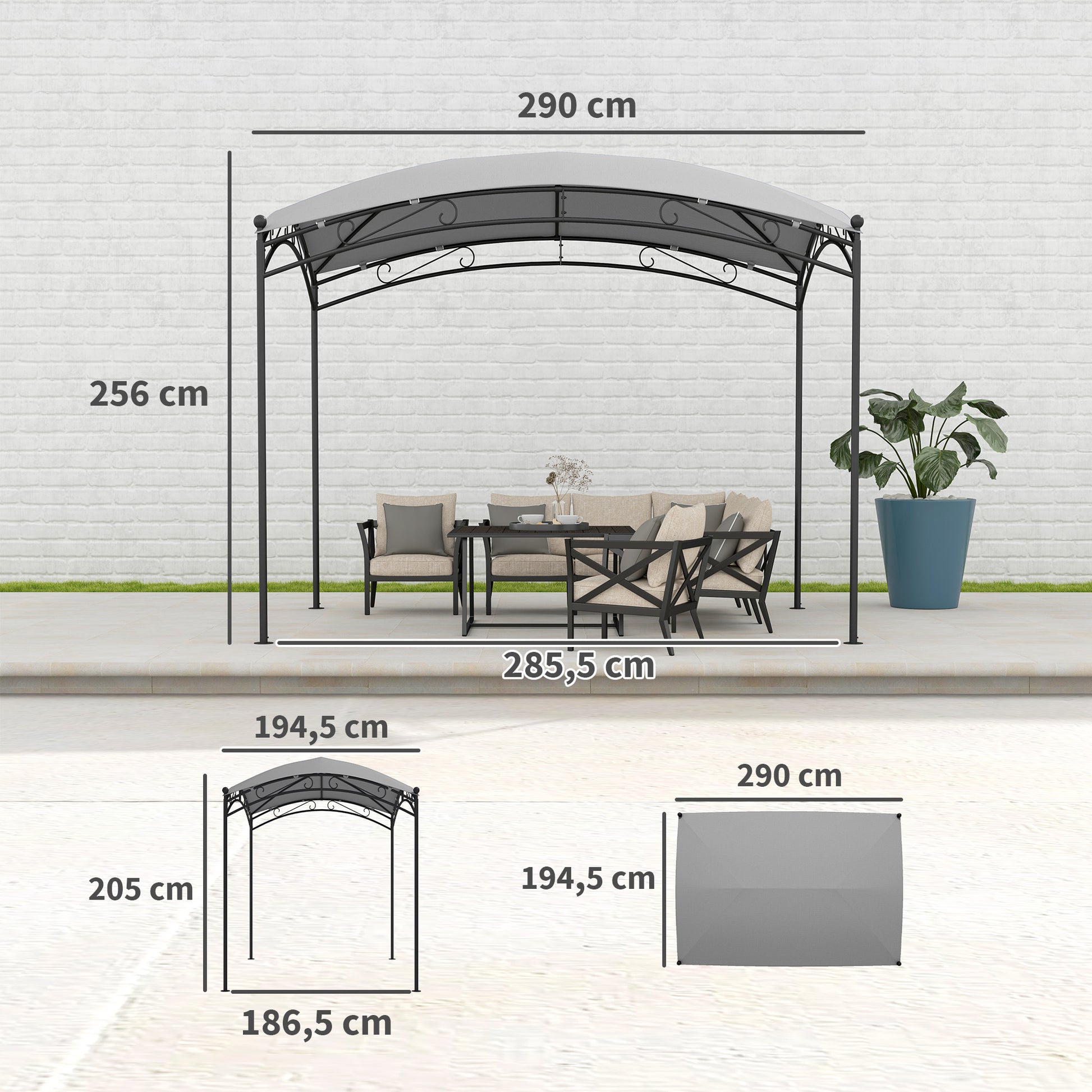 Outsunny Cenador Para Jardín 3x2 M Con Cúpula Elegante Impermeable Gris_2