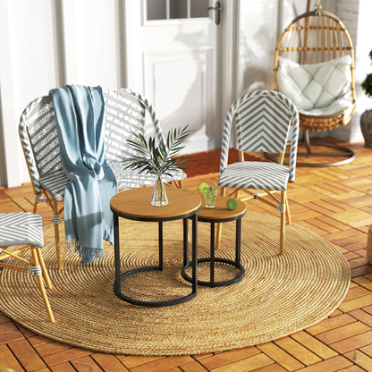 Outsunny Juego De 2 Mesas De Jardín Con Encimera De Madera Diseño Listones Teca_3