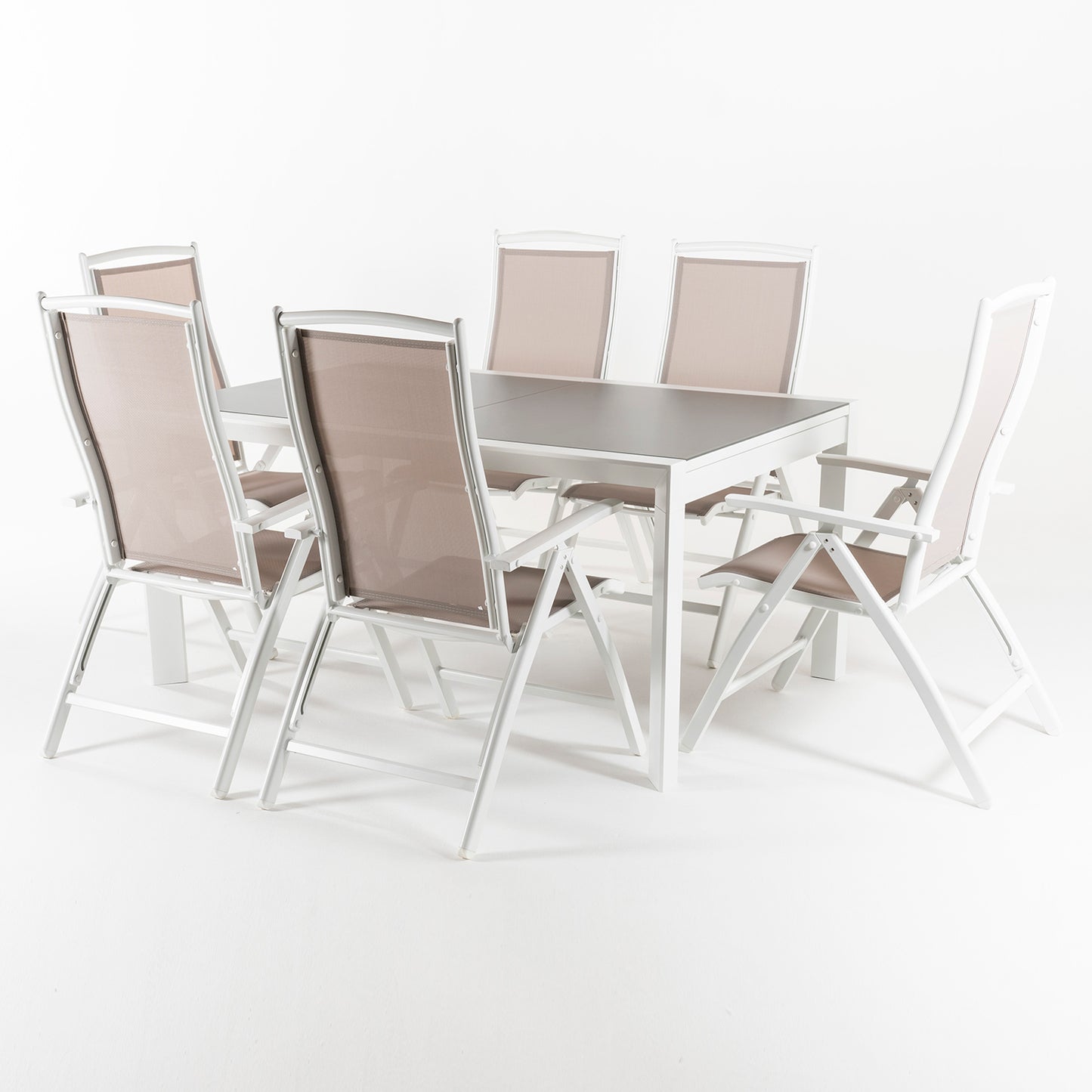 Conjunto Para Jardín Mesa Extensible 160-210 Cm Y 6 Sillones Reclinables De Color Blanco_2