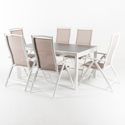 Conjunto Para Jardín Mesa Extensible 160-210 Cm Y 6 Sillones Reclinables De Color Blanco_2
