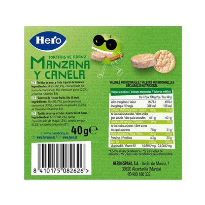 Bolinhos de arroz, maçã e canela sem glúten 40 g - Hero/Kids