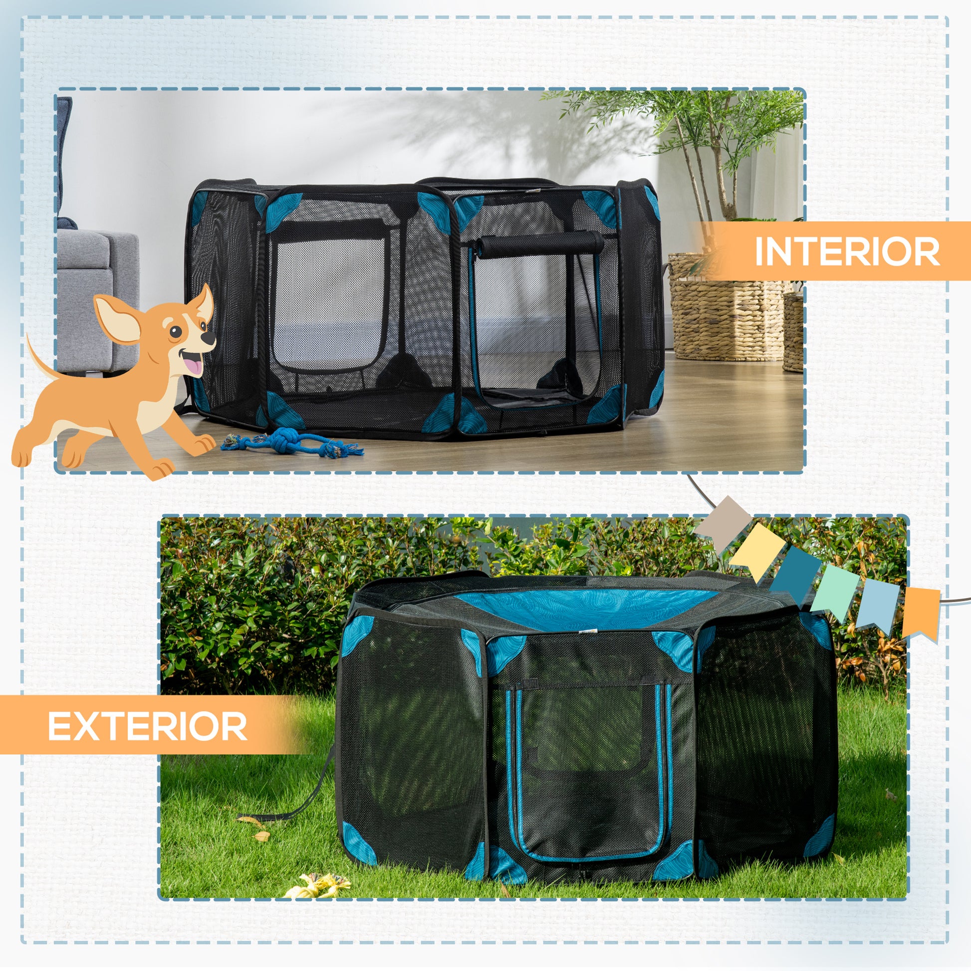 Pawhut Parque Plegable Para Perros 8 Paneles Con Bolsa De Transporte Ø126x58 Cm_5