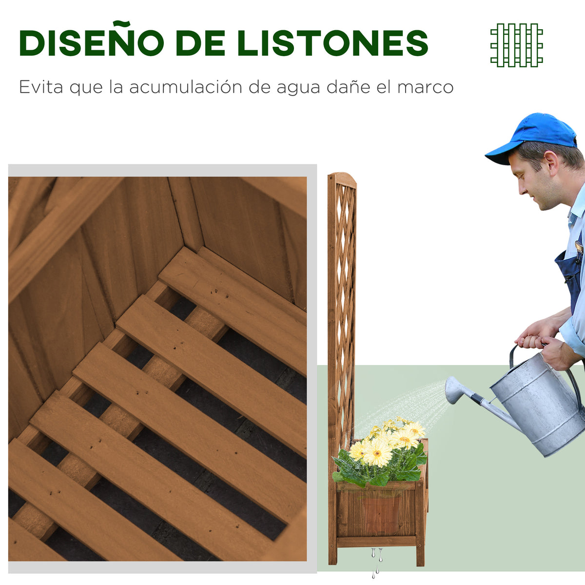 Jardinera Con Enrejado Outsunny Madera De Abeto Madera Natural 60x30x122,5 Cm_5