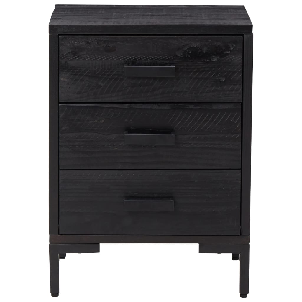 Mesita De Noche Madera Maciza Pino Reciclada Negra 40x30x55 Cm_1