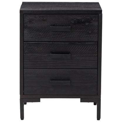 Mesita De Noche Madera Maciza Pino Reciclada Negra 40x30x55 Cm_1