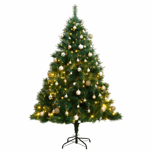 Vidaxl Árbol Navidad Artificial Con Bisagras 150 Led Y Bolas 120 Cm_0
