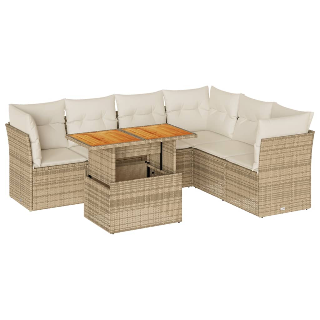Set Sofás De Jardín 7 Piezas Y Cojines Ratán Sintético Beige / Vetonek_0