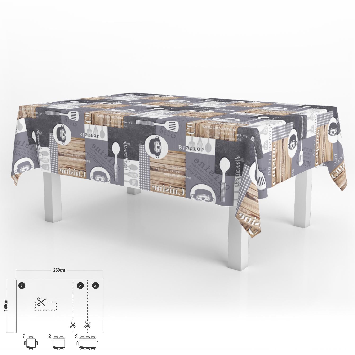 Mantel Hule Rectangular Cuisin Impermeable Antimanchas Pvc 140 X 250 Cm.  Recortable Uso Interior Y Exterior