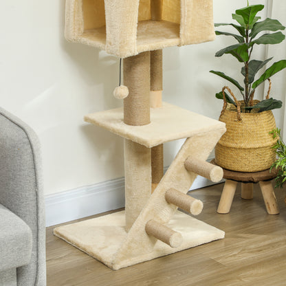 Pawhut Árbol Para Gatos De Suelo A Techo De 225-255 Cm Con Escalera Beige_4