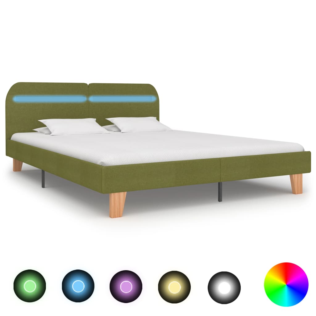 Estructura De Cama Con Led Sin Colchón Tela Verde 160x200 Cm / Vetonek_3