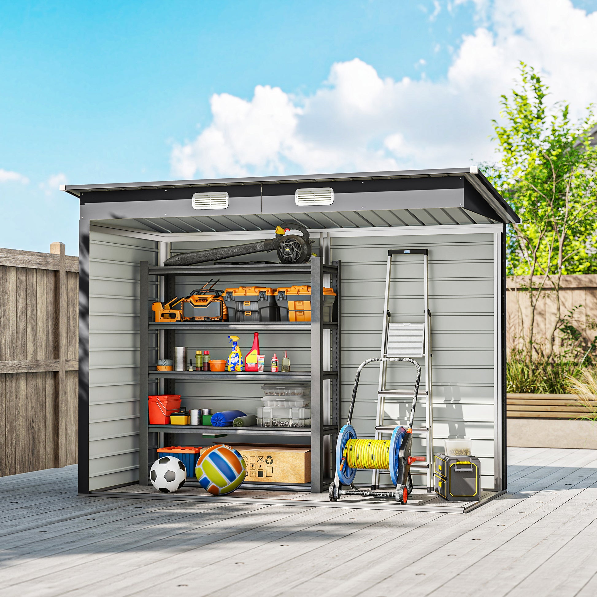 Outsunny Caseta De Jardín Exterior 2,7m² 249x121x183 Cm Con Doble Puerta Gris_3