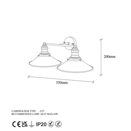 Aplique De Pared, Metal , Oro, 55x27x20, Casquillo 2 X E27 Max 40 W_1