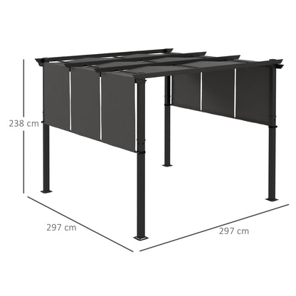 Outsunny Pérgola De Jardín 3x3 M Con Techo Retráctil Marco De Acero Gris Oscuro_2