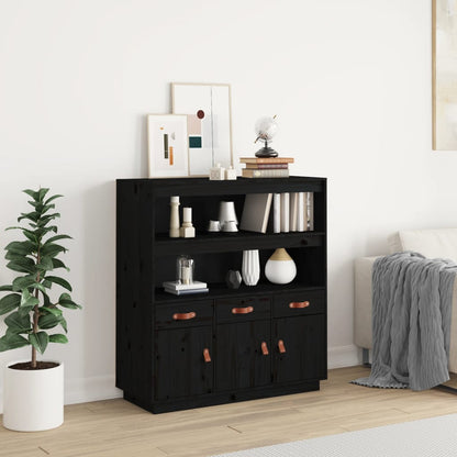 Aparador Alto Madera Maciza De Pino Negro 100x40x108,5 Cm_0