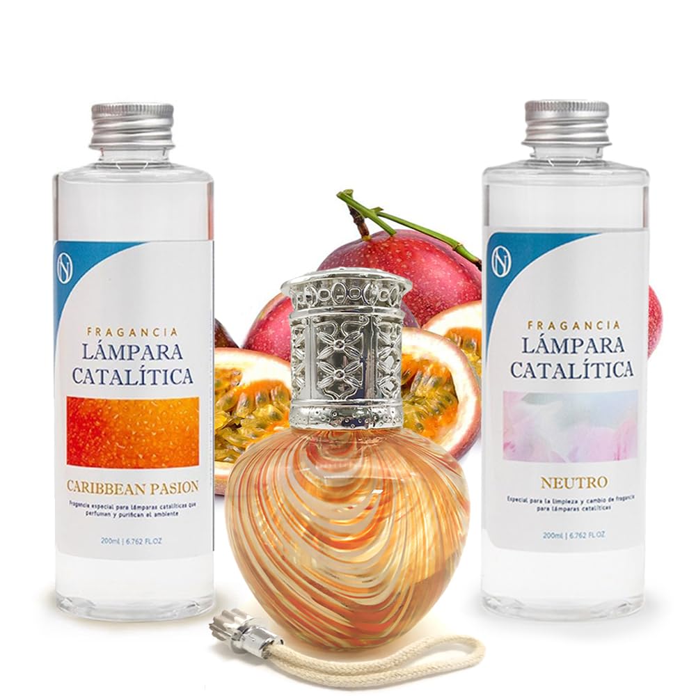 Pack Ahorro Lámpara Catalítica Orange Waves + Fragancia Caribbean Passion 200ml + Limpiador 200ml + Mecha Repuesto_0