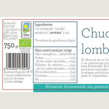Chucrut Lombarda Eco Sin Pasteurizar Ferment Art 750 Gr_1